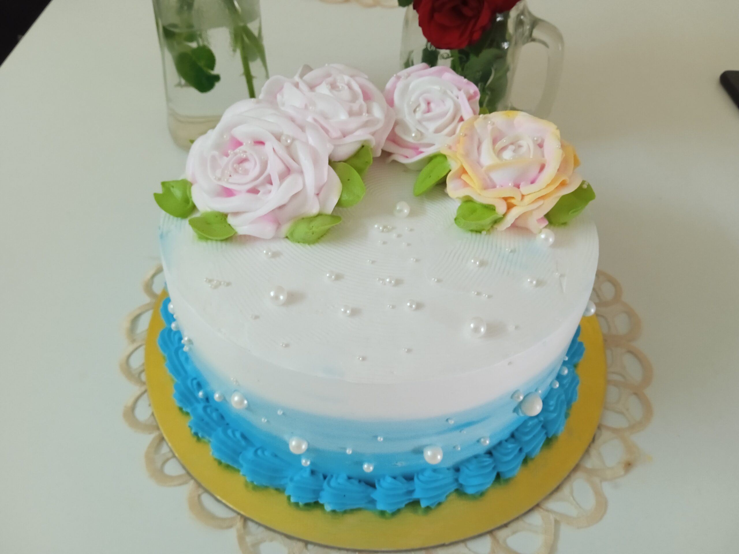 Silk Rose Wedding Cake Topper Flower 3 piece