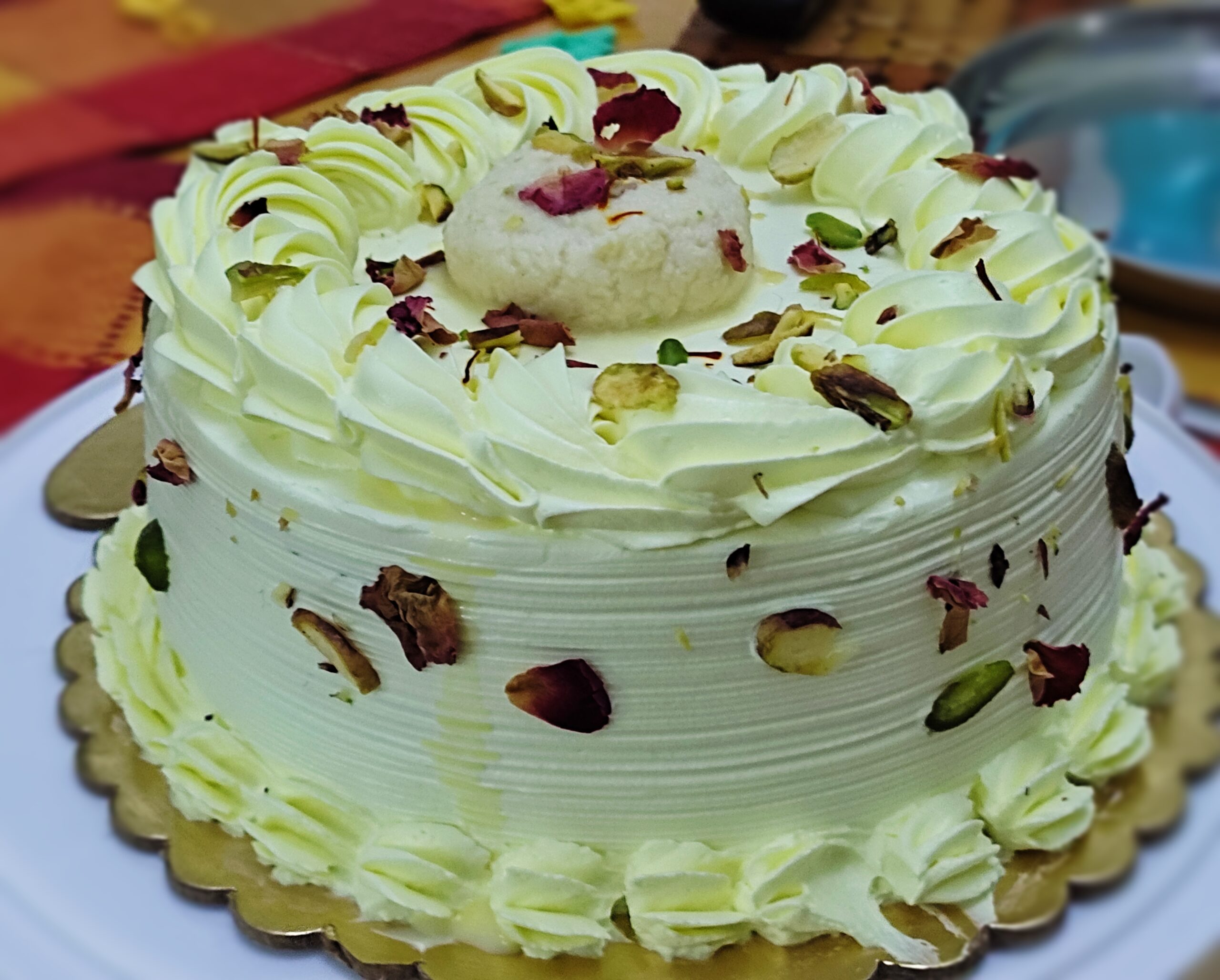 Rasmalai Cake 1Kg; Contains Calcium Protein 3 Flavor Saffron Pistachio  Cardamom Low Fat - Arad Branding