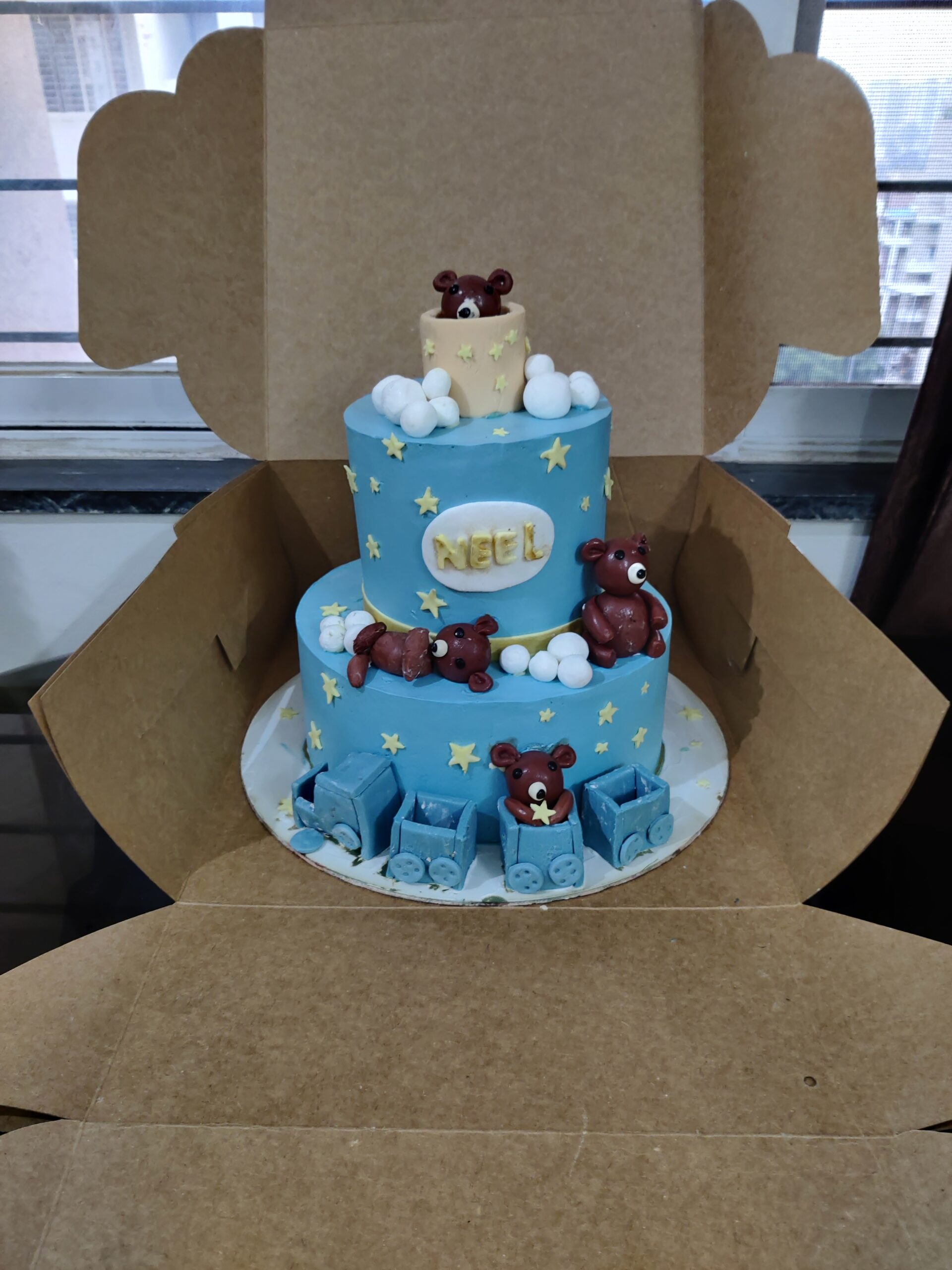 Gurugram Special: Teddy Bear Blue Half Year Birthday Fondant Cake Online  Delivery in Gurgaon